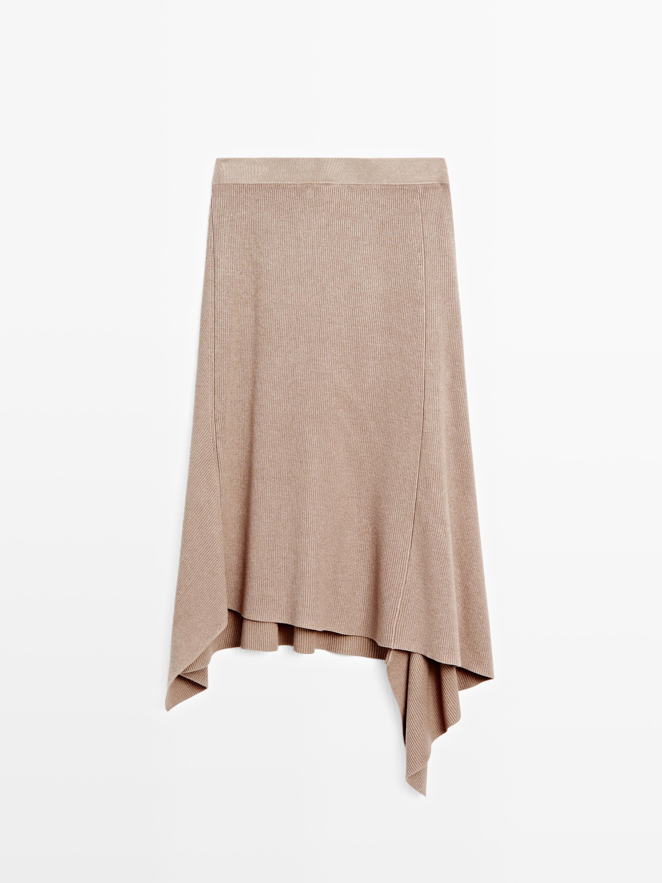 Asymmetric knit midi skirt